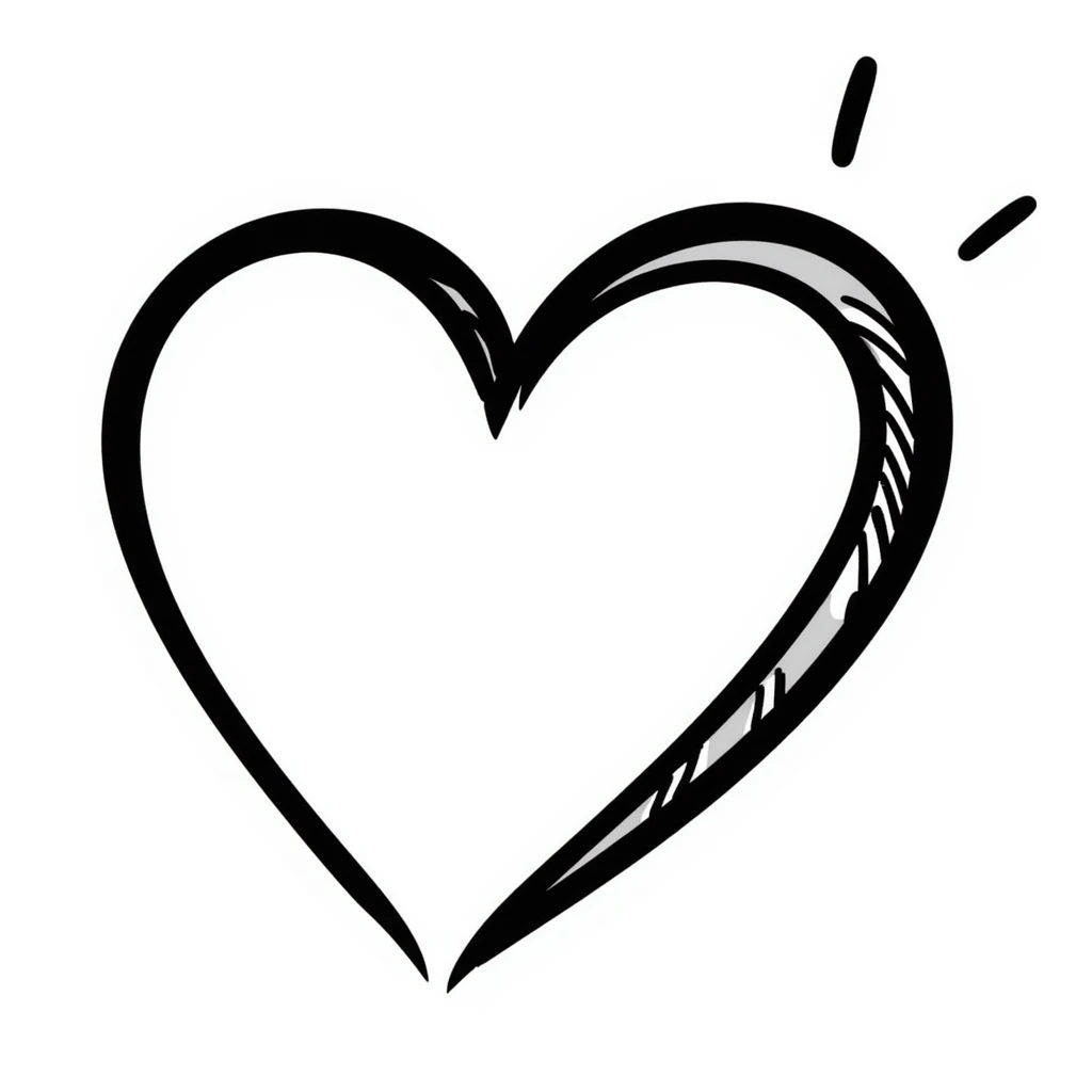 A classic love heart symbol with hand-drawn scribbled lines, slightly asymmetrical with personality, casual sketch style emoji