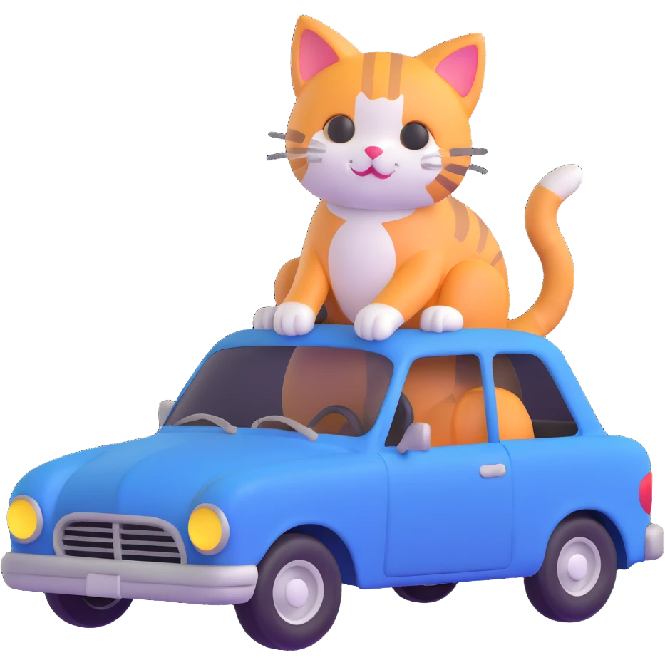 a cute beautiful cat sitting on a broken car emoji