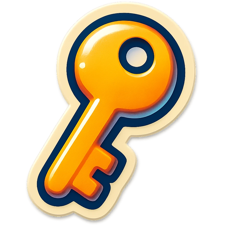 cartoon style sticker of a single key symbol, simple and clear, no text emoji