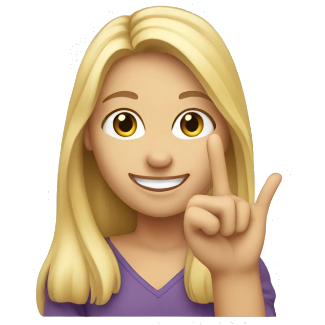 Caucasian woman with long blonde hair smiling making a like sign with her hand emoji
