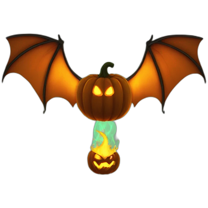 flat pumpkin earth on fire with bat wings emoji