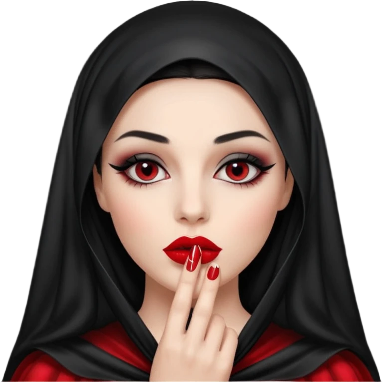 Female figure lifting sheer black veil from her lips, forbidden intimacy emoji
