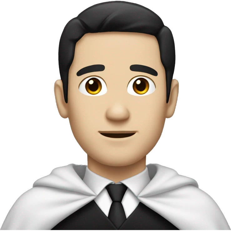 White skin man with black hair, wearing a suit with a black cape on the shoulders emoji