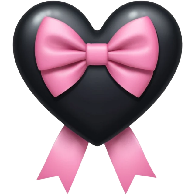 transparent black heart with a pink bow and heart pattern on the bow emoji