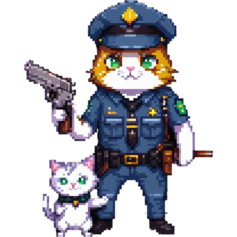 a cop and a cat with a gun, both in a playful pose emoji