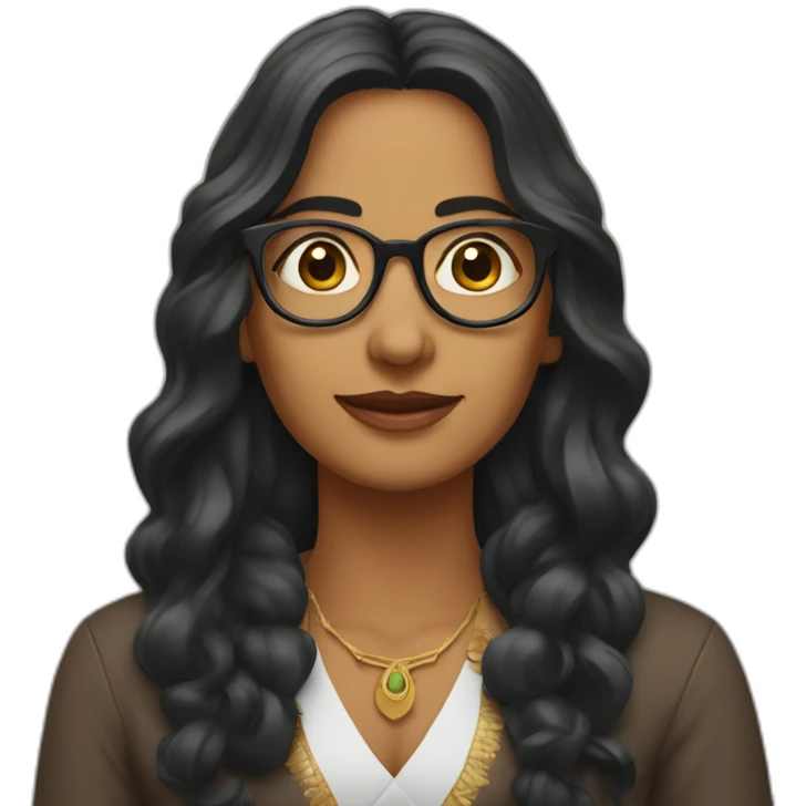 Indian woman with medium long wavy hair wearing glasses and fingers crossed emoji