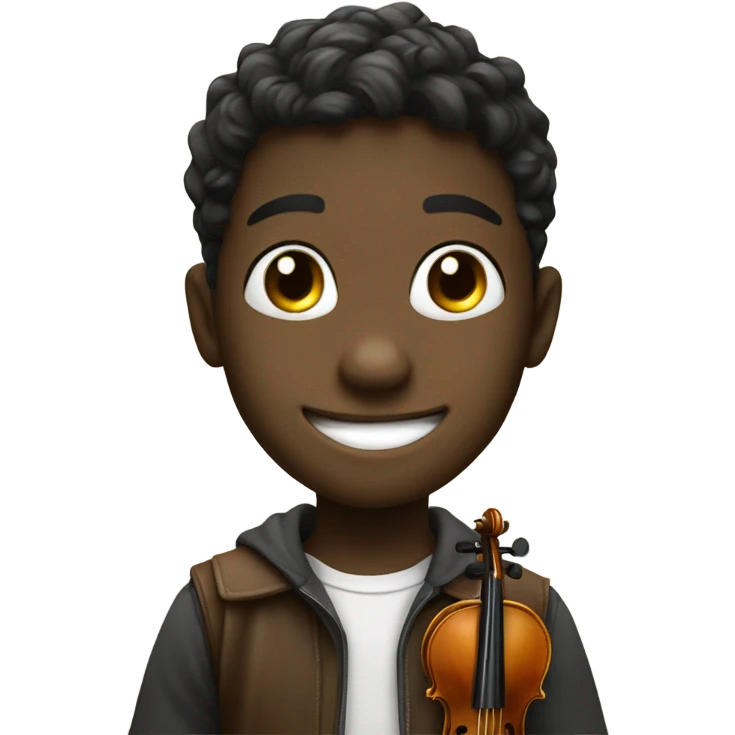 Boy smiling with. Violin emoji