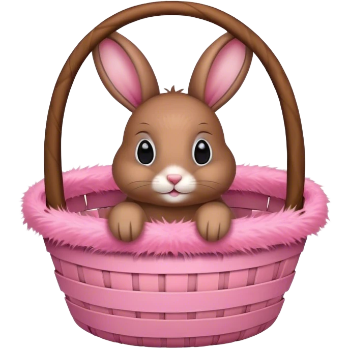 Floppy-eared cute brown bunny in pink Easter basket emoji