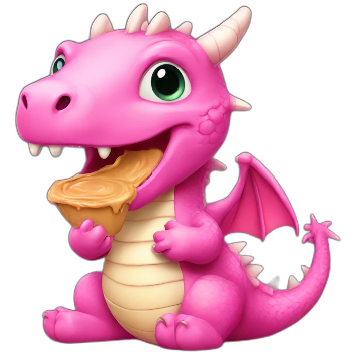 Cute pink dragon eating peanut butter emoji