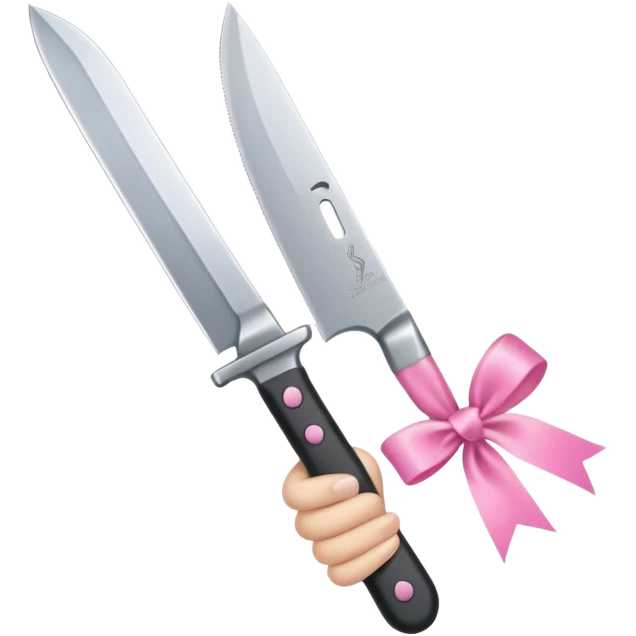 the handle of the knife is tied with a pink ribbon emoji