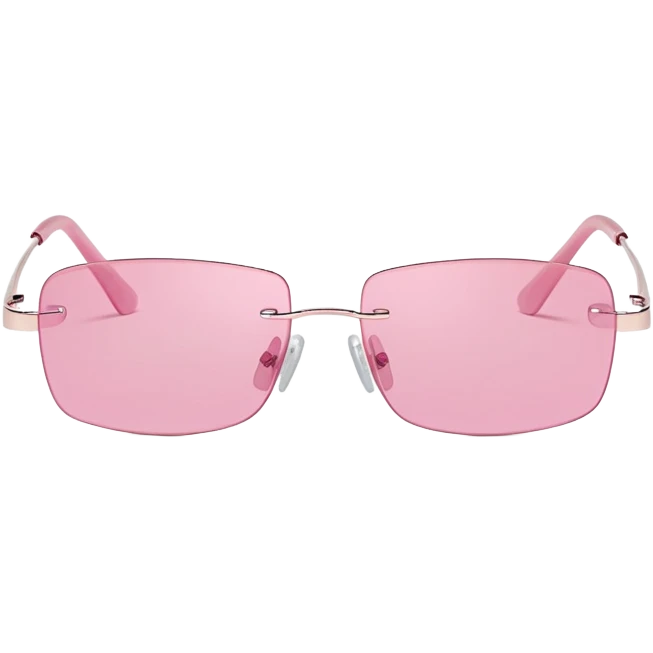 tiny Y2K pink rimless sunglasses, narrow rectangular lenses, minimalist 2000s style emoji
