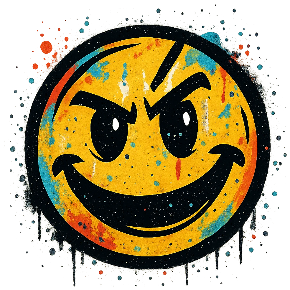 graffiti style emoji, street art, stencil art, bold outlines, urban feel emoji