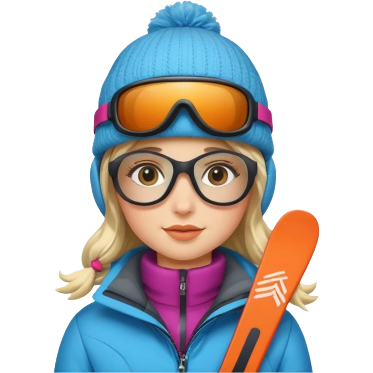 Winter clothes girl with skiing glasses potraiot  emoji