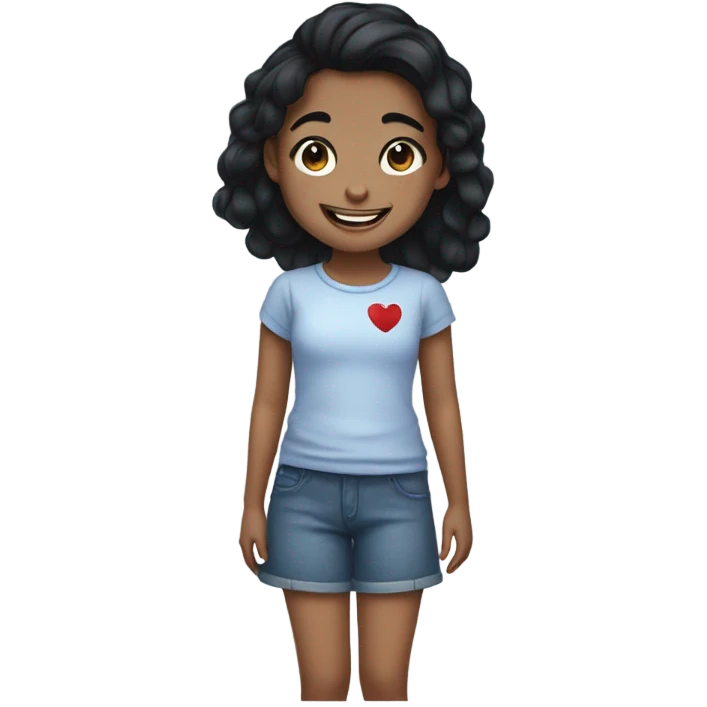 smiling girl with black hair and a heart shaped birthmark on her cheek emoji