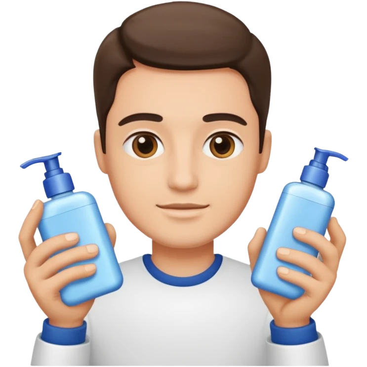 man holding skincare products emoji