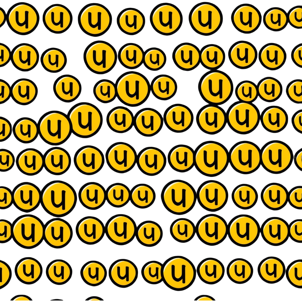 fun cartoon letters UYI with character faces emoji