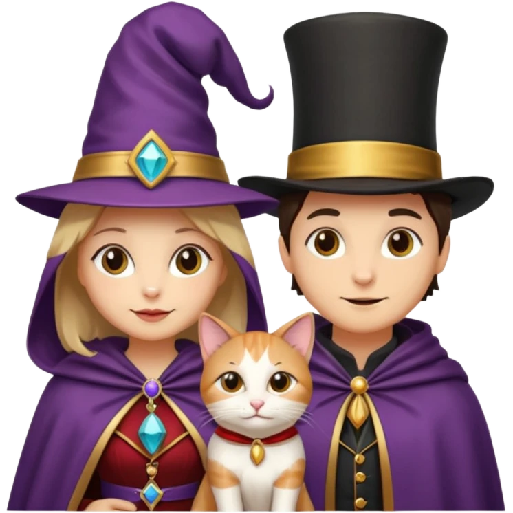 magician couple and their pet cat emoji