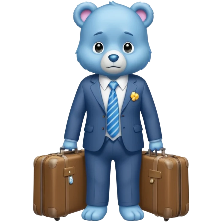 Care bear with a suit and a suitcase sad in the metro emoji
