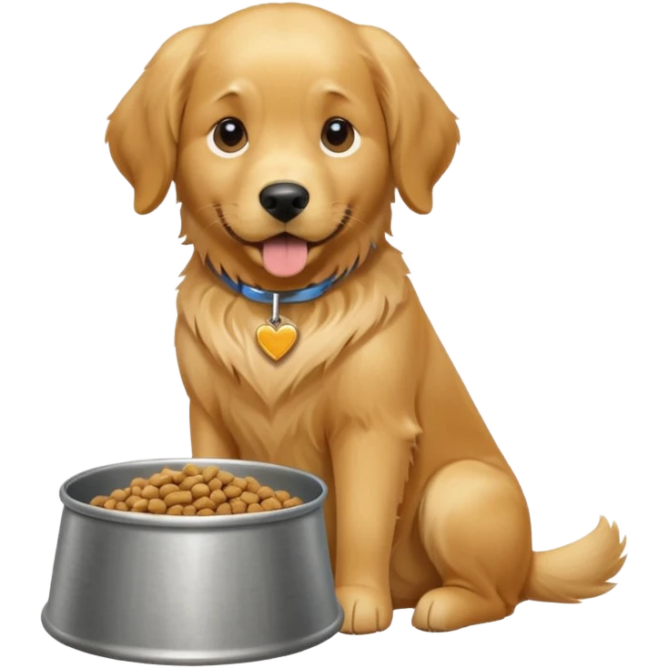 dog with dog food in bowl in front of him, wagging tail emoji