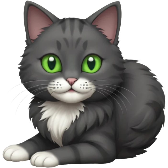 solid dark grey cat with green eyes, completely solid grey face, white toes/paws playing rolling upside down emoji