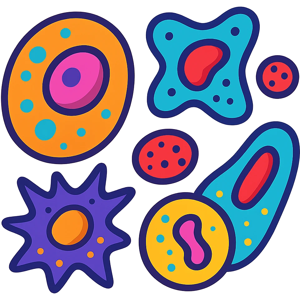 cells, colorful and playful style, vibrant toon style emoji