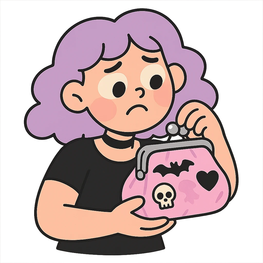 pastel goth pocketbook, pastel pink velvet, silver clasp, cute gothic motifs emoji