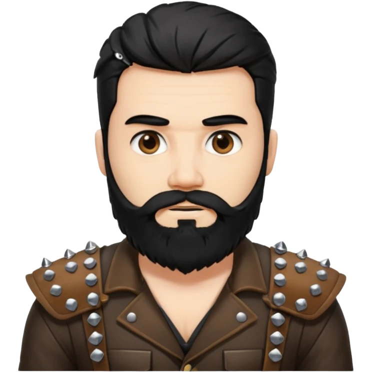 A large, bearded college professor with black hair in bondage gear emoji
