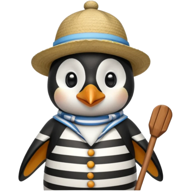 penguin wearing gondolier striped shirt and hat emoji