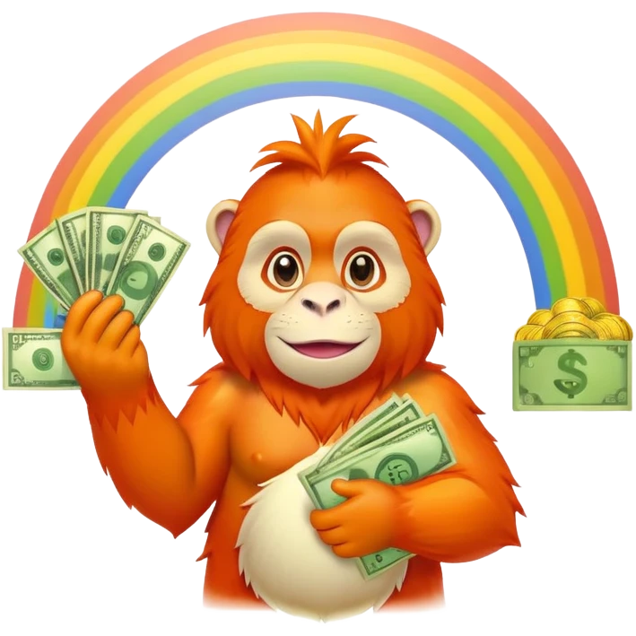 money and orangoutang under a rainbow  emoji