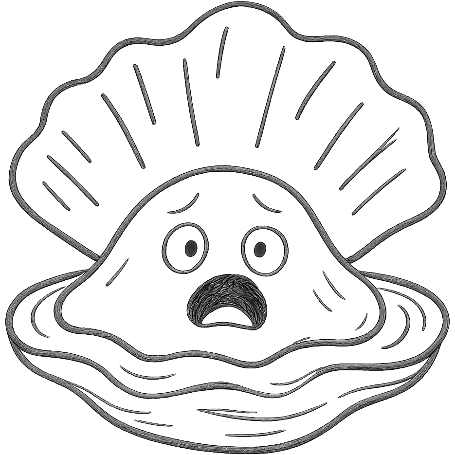 Cute oyster with a scared expression in hand drawn style, transparent background emoji