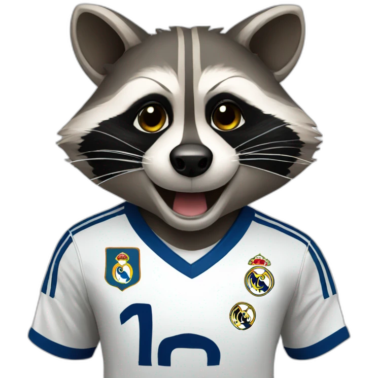 raccoon dressed in real madrid soccer gear emoji