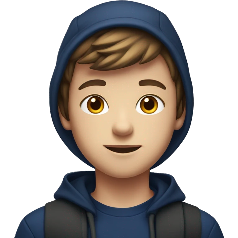 12-year-old boy, with birthday hat, brown hair, navy blue hoodie, dark blue eyes emoji
