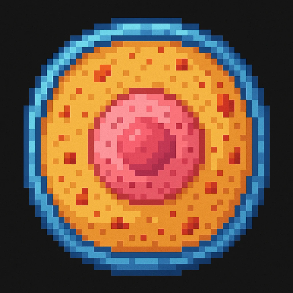 Make the human cell with a prominent nucleus detail in pixel art style emoji