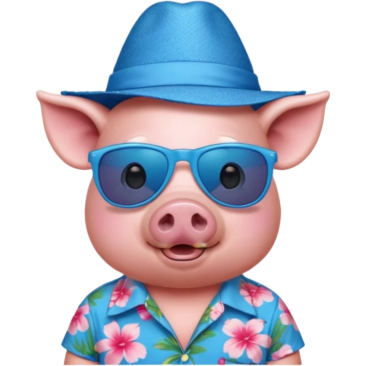 Pig with blue aloha shirt, birthday hat, sunglasses emoji