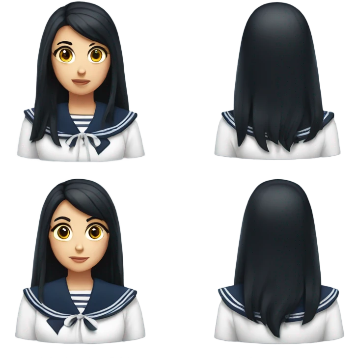 Girl sailor long black hair navy with eyes dark  emoji