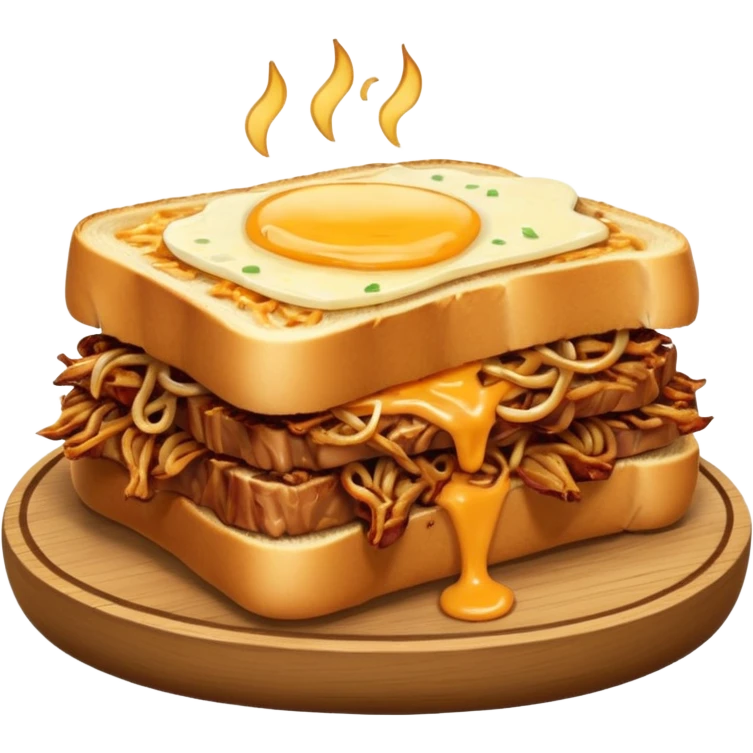 BBQ pulled pork frisco melt on texas toast with crispy onions  emoji
