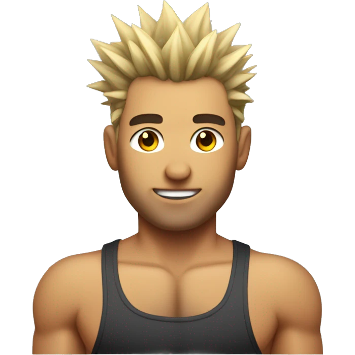 Shirtless male trainer with spiky hair sweating emoji