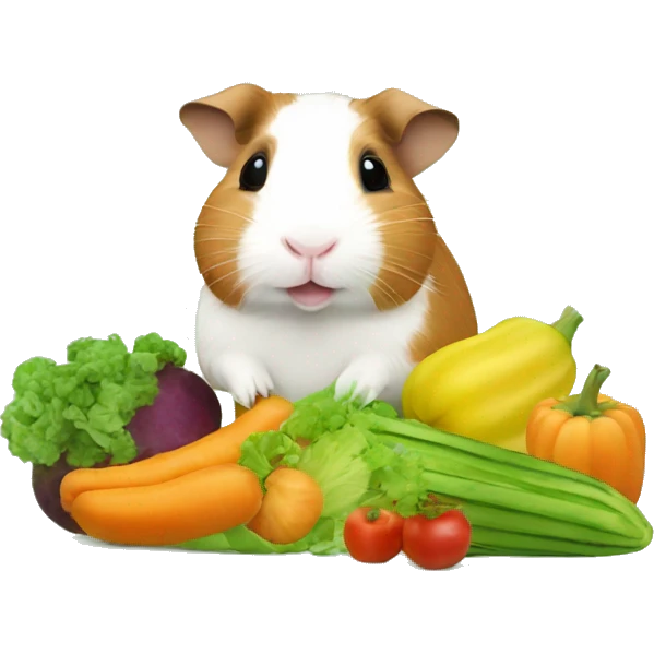 Guineapig playing on a pile of veggies and fruit emoji