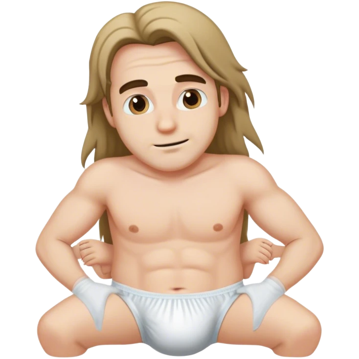 Man with long hair and in an adult diaper emoji