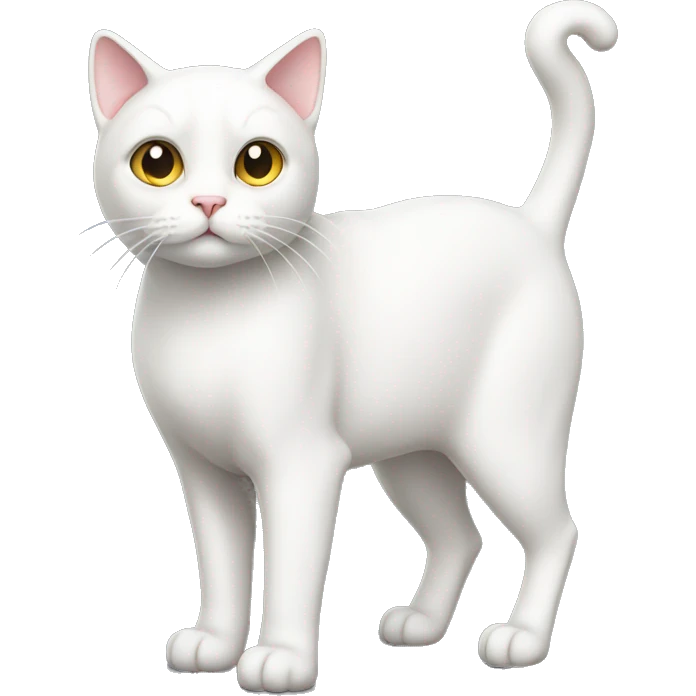 standing white cat，full body，rear view,face facing left emoji