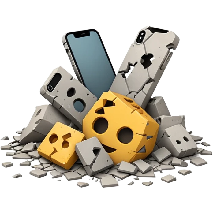 3D iPhone style emoji of debris and ruins, broken pieces of concrete and metal scattered, chaotic structure, isolated on white background, soft shadows, high detail, playful and cute. emoji
