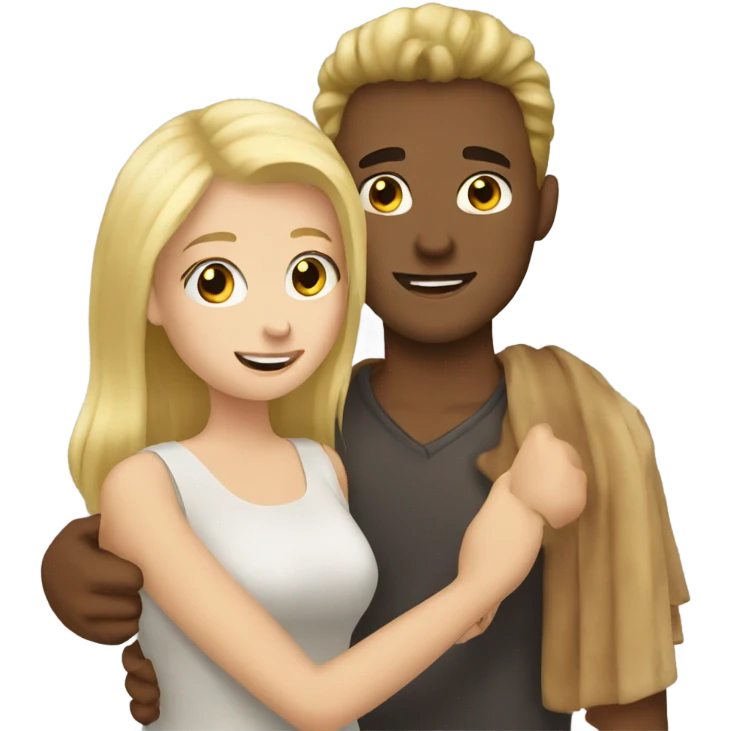 Blonde hair girl hugging brown hair guy emoji