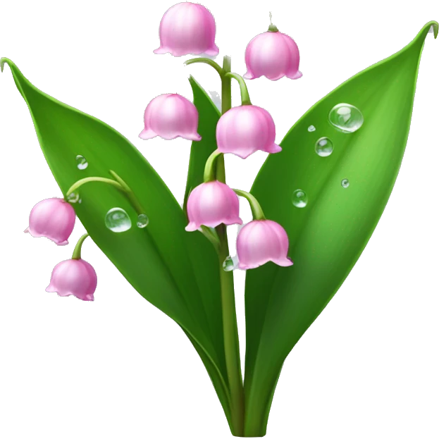 Pink lily of the valley bush with long stems and water droplets emoji