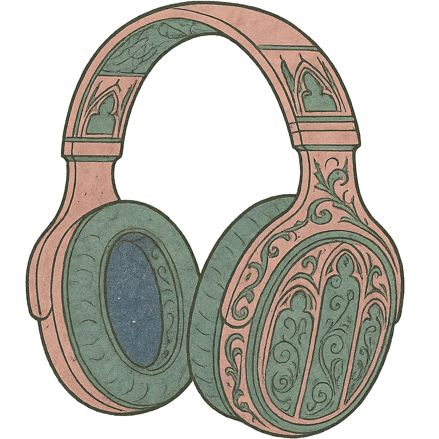 pink gothic headphones with illuminated manuscript-inspired gothic details in medieval art style emoji
