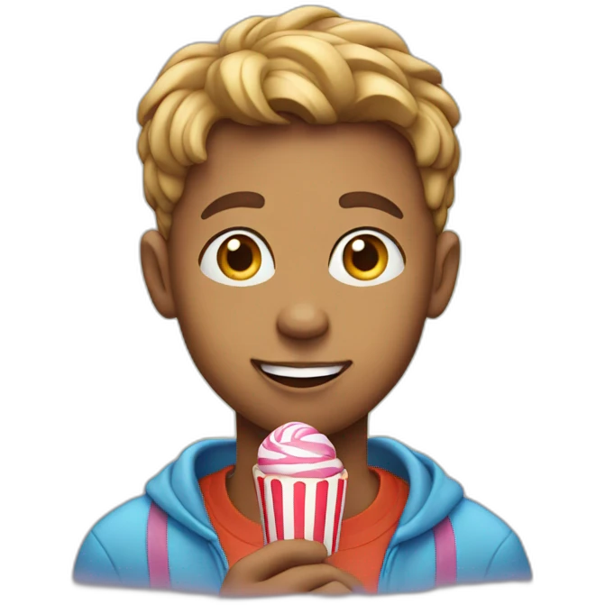 A young man eating candy emoji