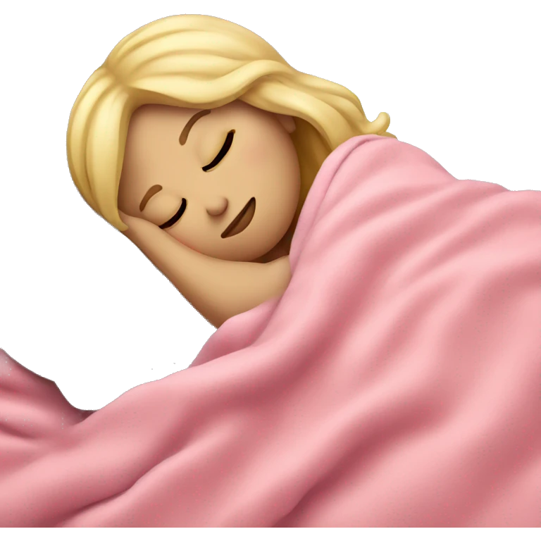 blonde girl sleeping on side with pink blanket emoji