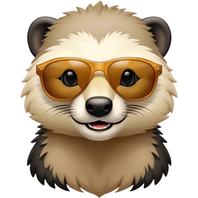 friendly anthropomorphised honey badger head and neck only, wearing sunglasses, different expression emoji