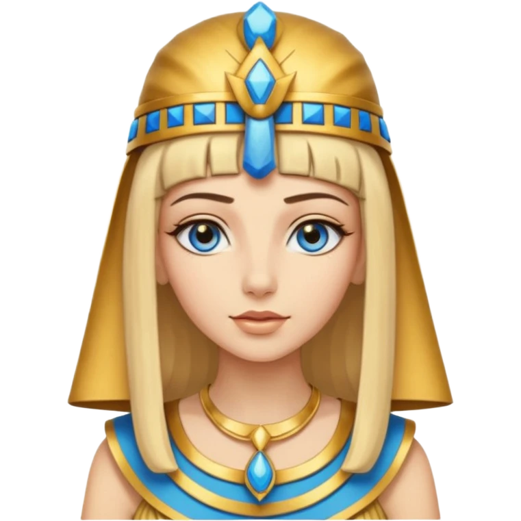 Cleopatra vestita da faraone con il cappello da faraone ma con gli occhi azzurri e i capelli lunghi biondi non troppo chiari emoji