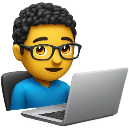 IT specialist with a laptop debugging code emoji