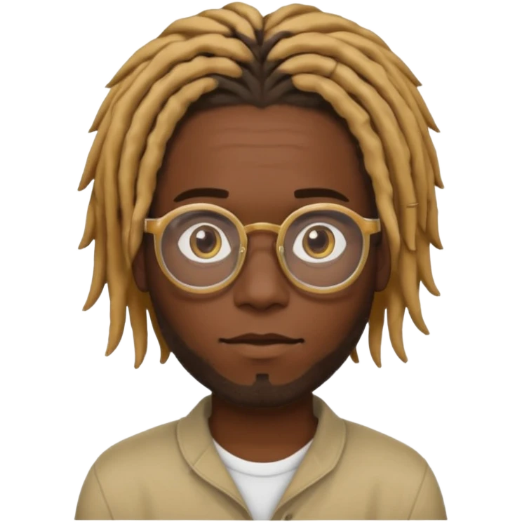  black dark skin to brown male with dreads that are medium short with honey blond on one dyed one parted side  of his hair wearing clear glasses  emoji